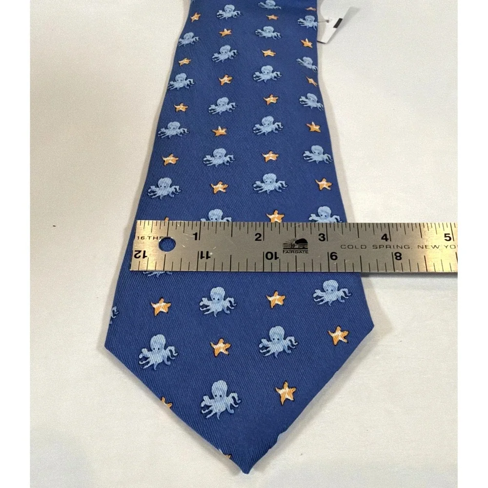 J McLaughlin Octopus Tie Nautical Novelty Silk Blue Starfish‎ NWT